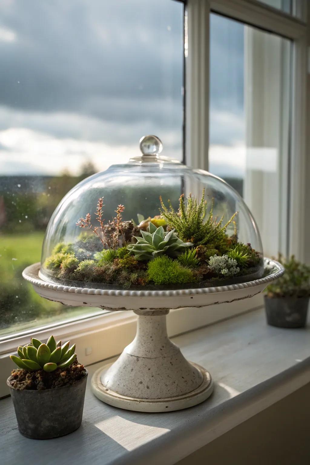 Bring a piece of nature inside with a moss and succulent display.