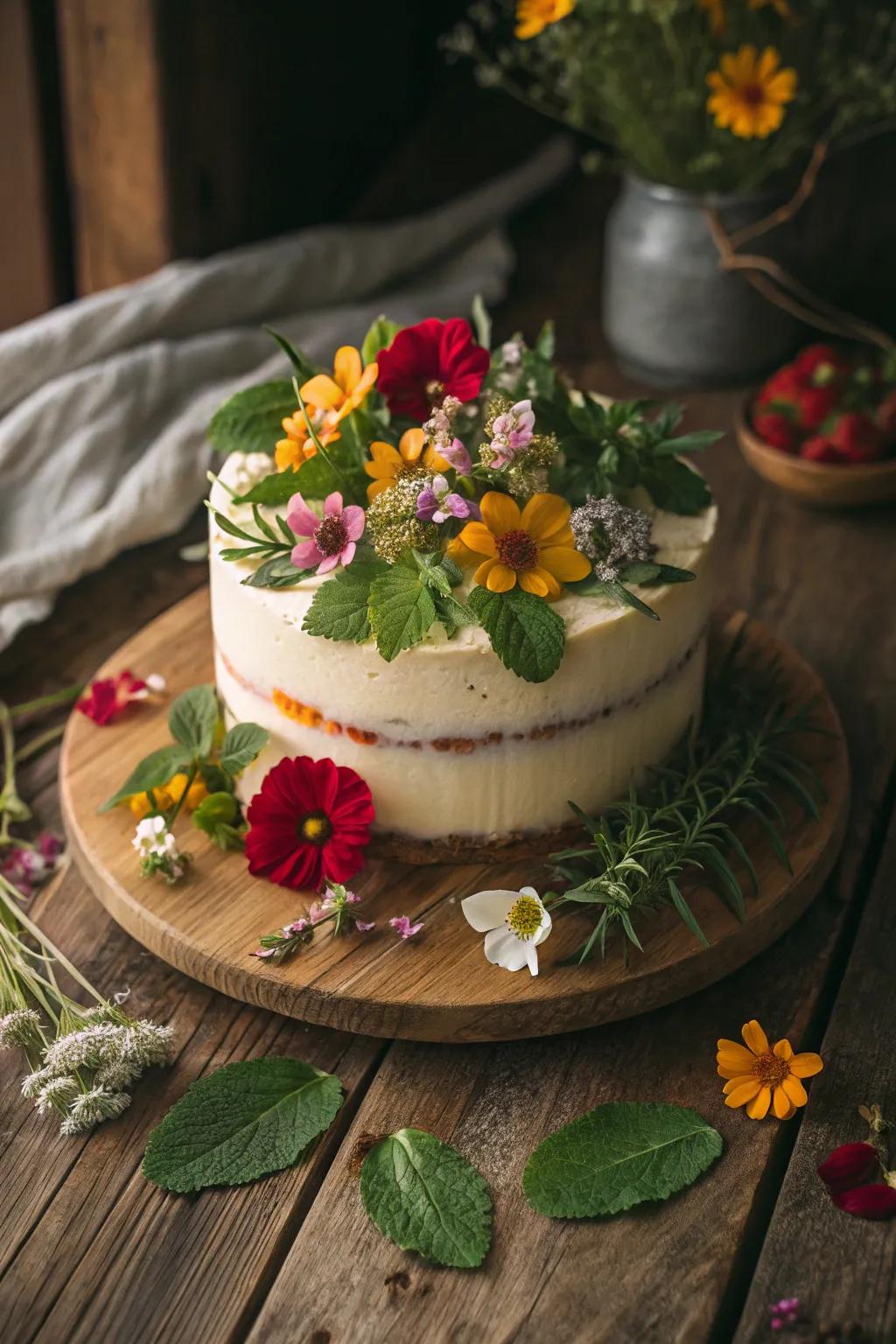A fresh meadow cake that brings a slice of nature indoors.