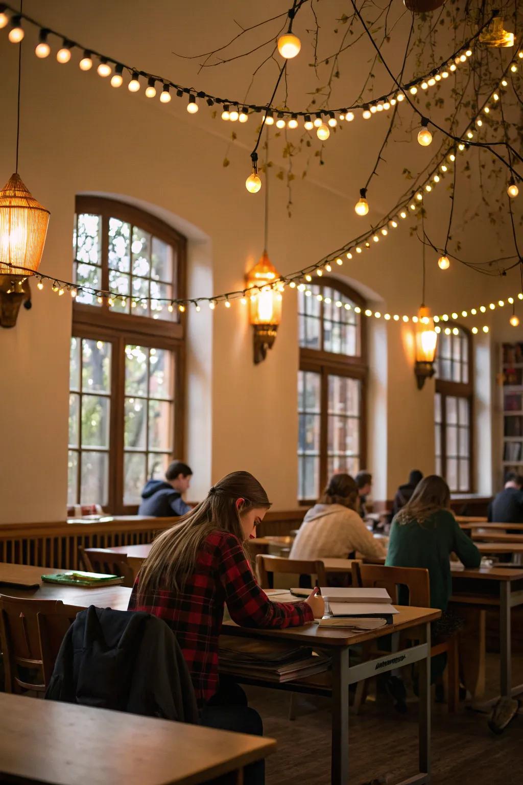 Soft lighting sets a calming tone in the classroom.