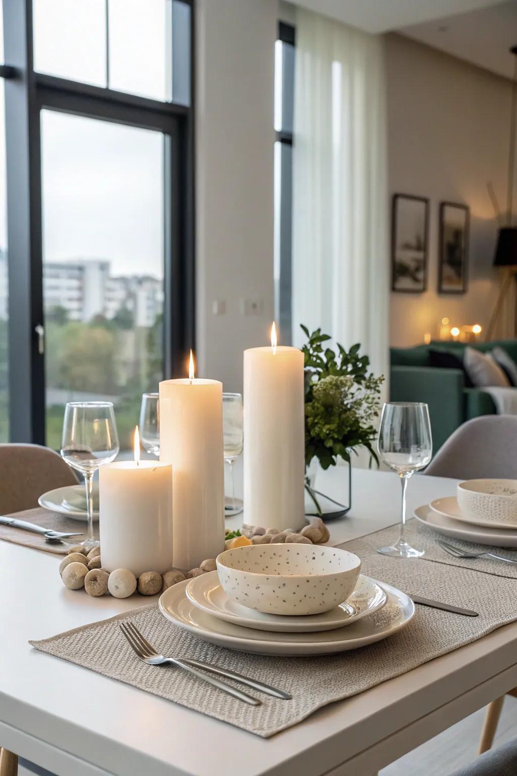 A simple candle display shows off elegance.