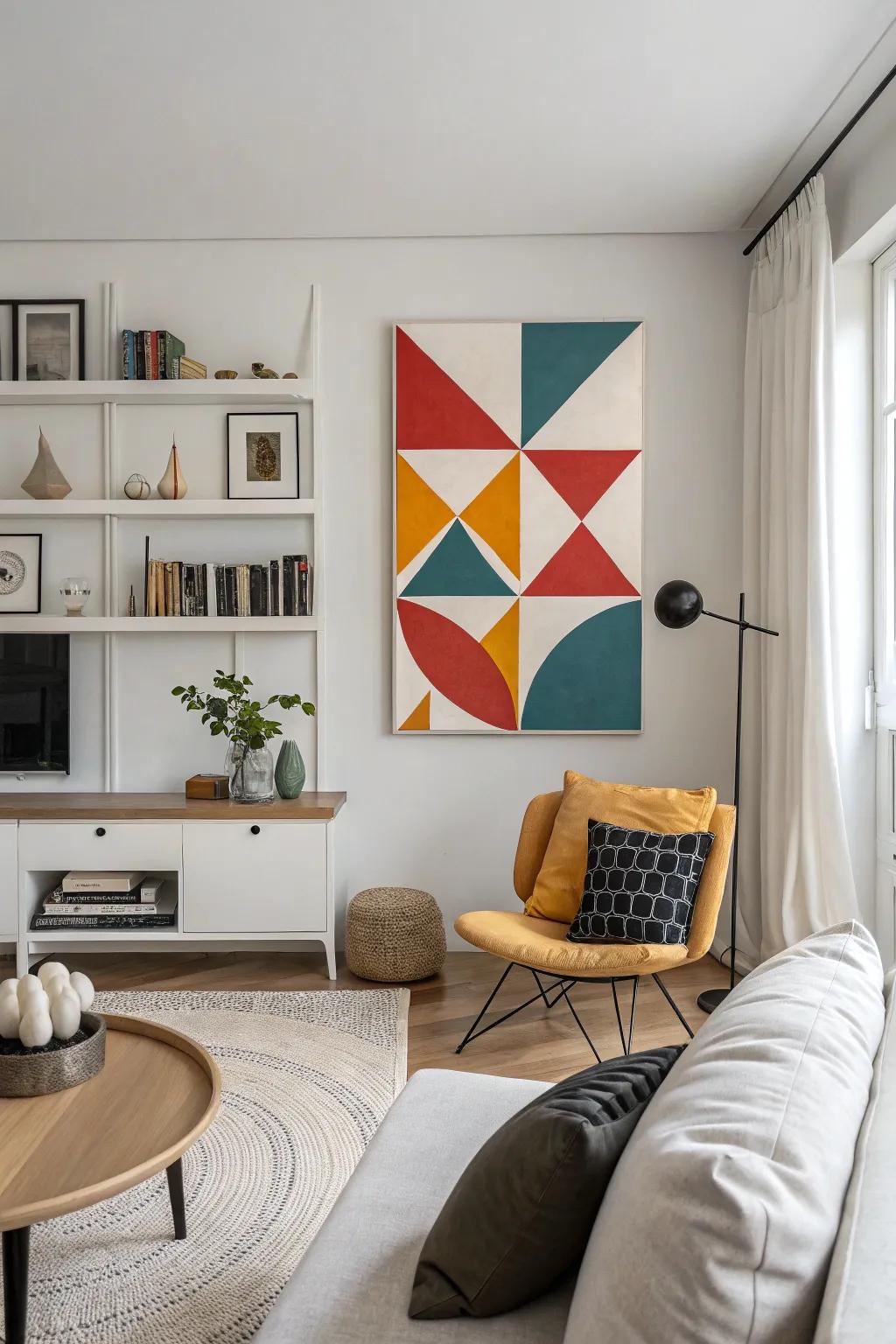 Geometric designs in a minimalist living room