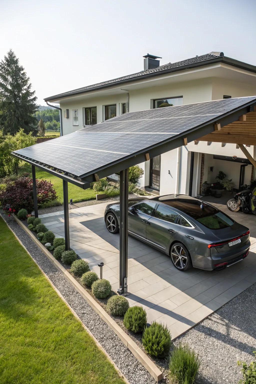 Harnessing solar power with a functional carport design.