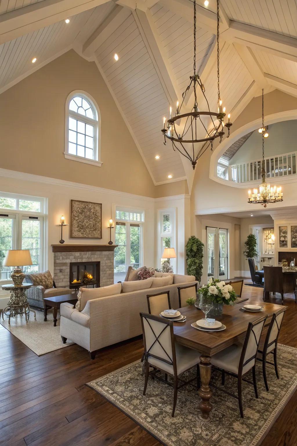 Unrestricted layouts augment the spaciousness of a cathedral ceiling.