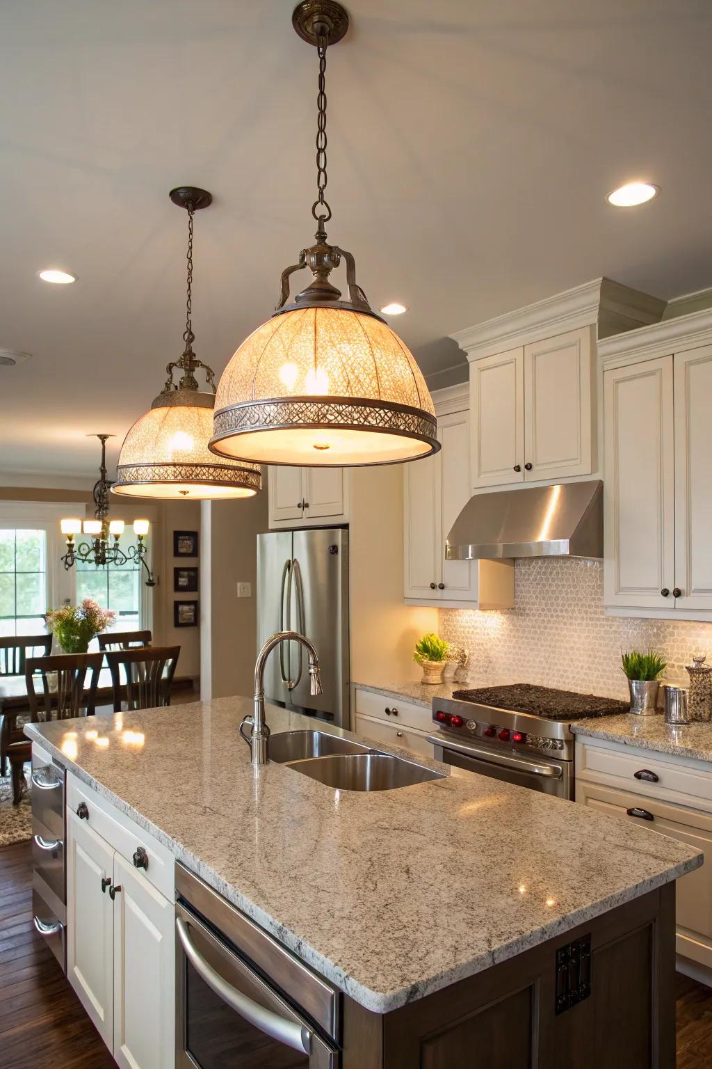 Create a statement through chic pendant lighting.