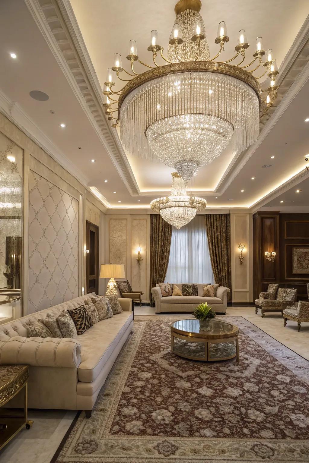 Chandeliers introduce a sense of sophistication and focal interest to your ceiling.