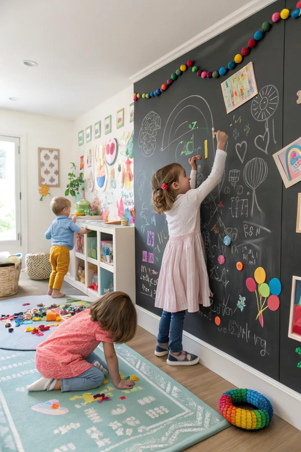 A magnetic chalkboard wall provides double the entertainment.
