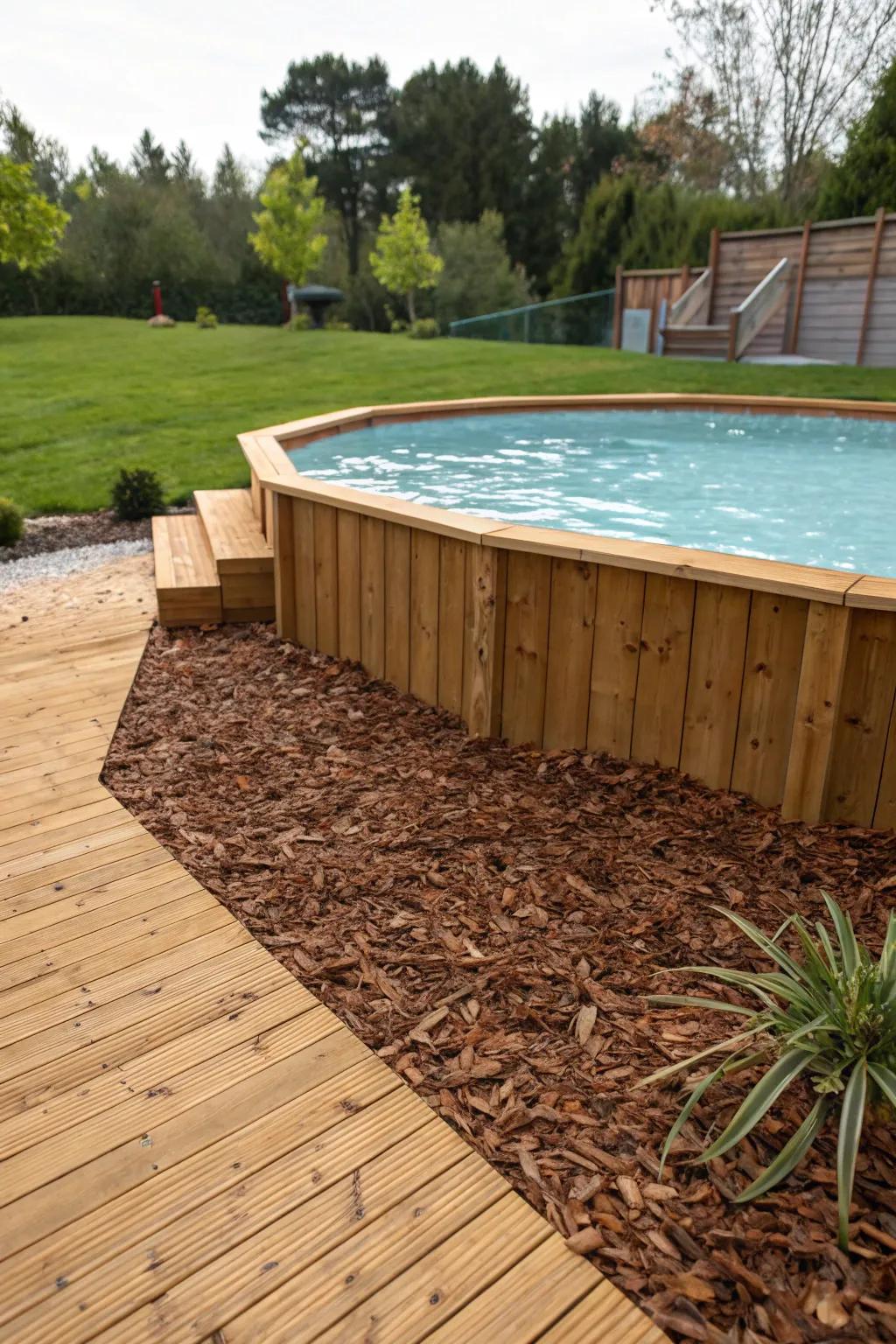 Mulch adds a tidy and earthy touch to your poolside.