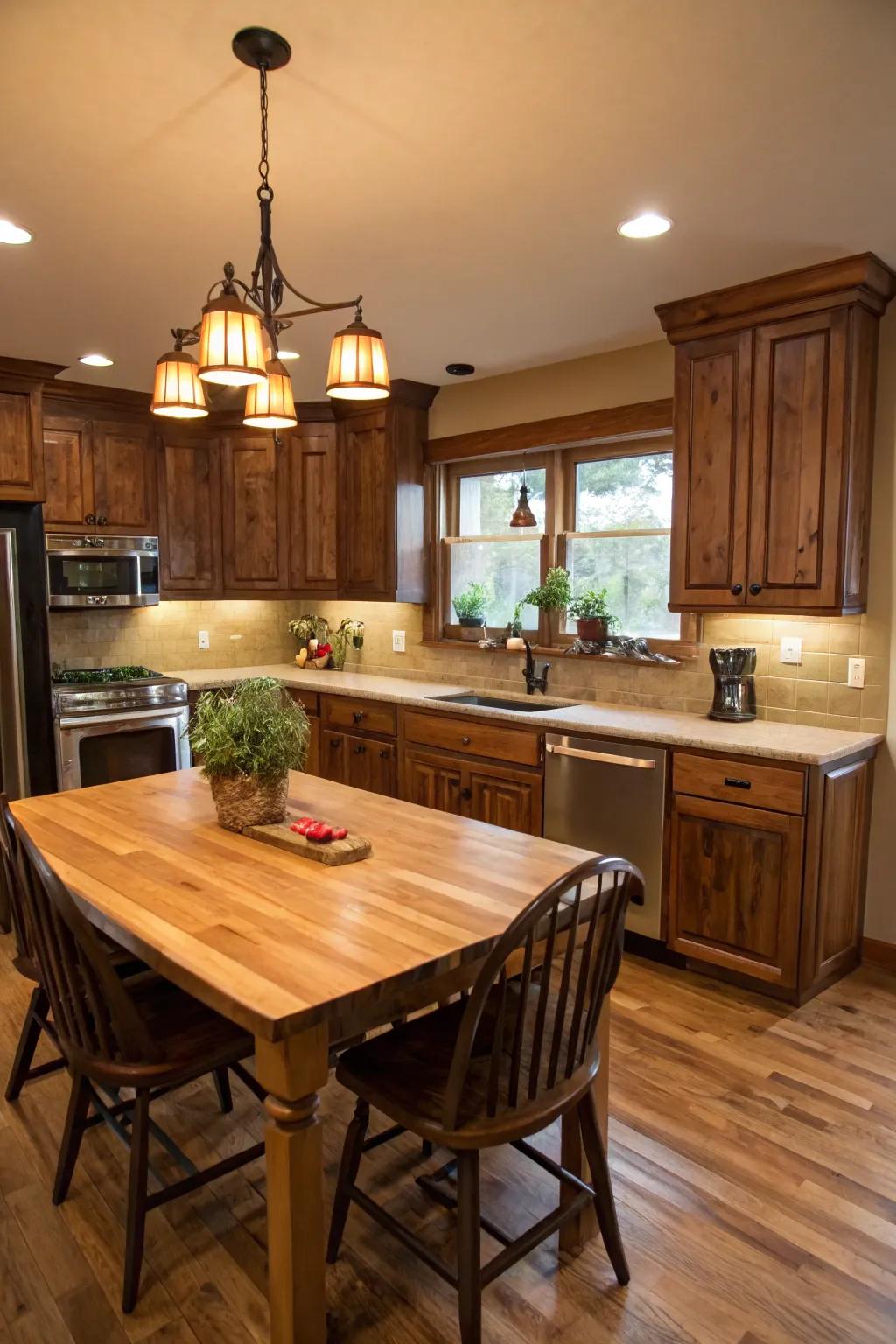 Welcoming kitchen featuring traditional timber block worktops.