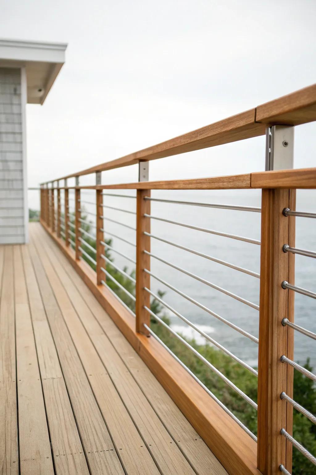 Horizontal wood slats provide a straightforward yet refined railing solution.