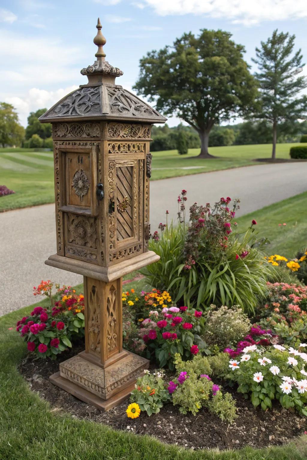 A decorative mailbox adds a personal touch to your entrance.