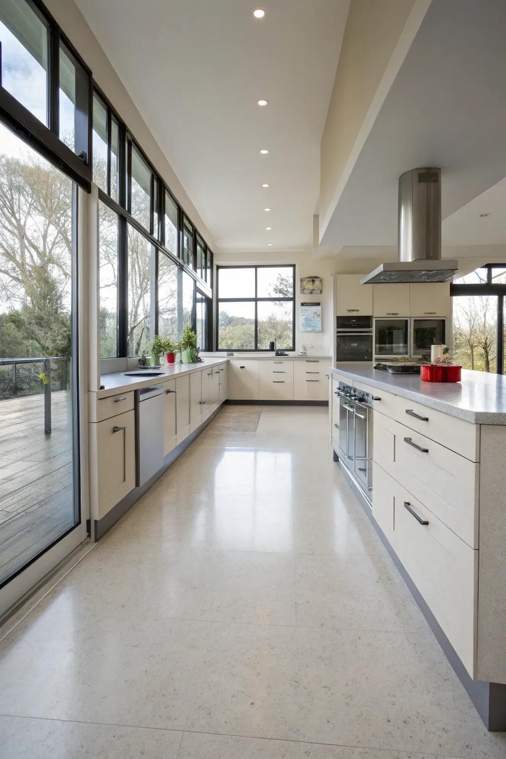Sheet vinyl delivers a smooth surface perfect for large rooms.