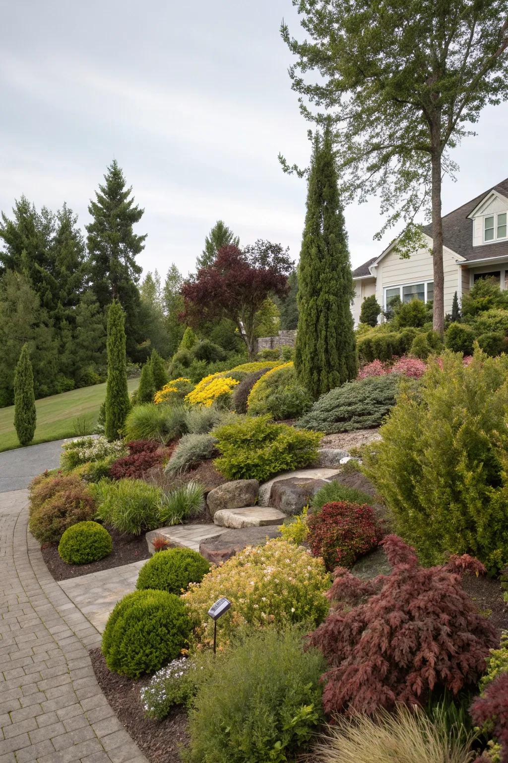 Layered planting composes a visually appealing environment.