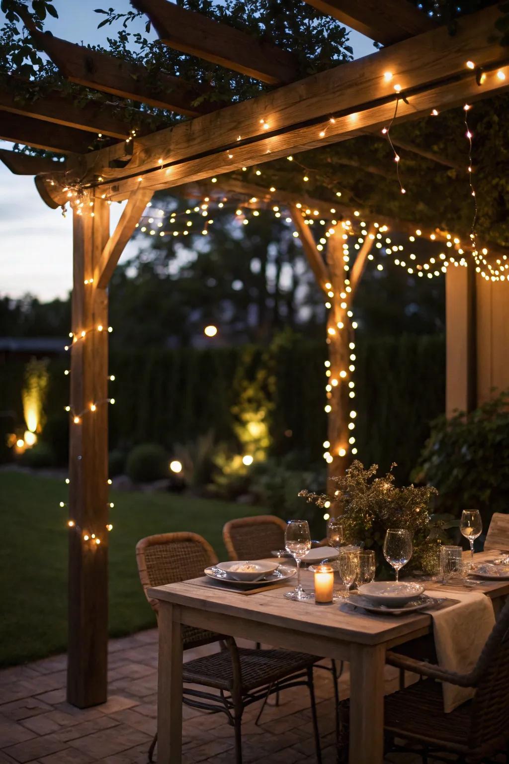 String lights contribute a magical touch to any pergola.