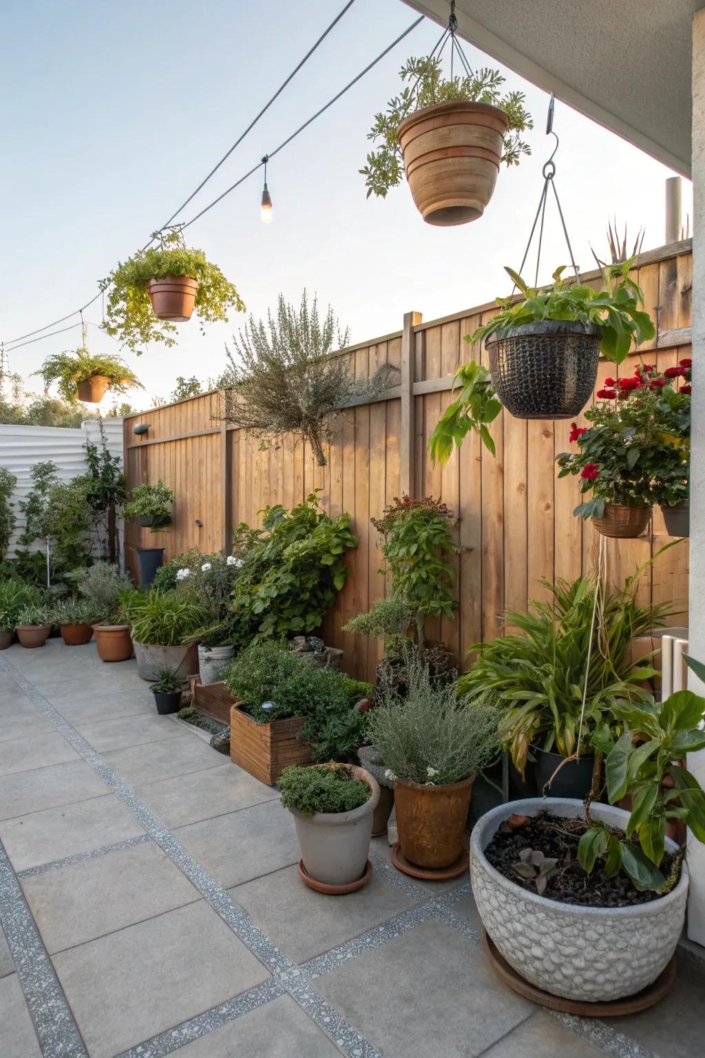 Potted plants introduce greenery and vitality to your patio.