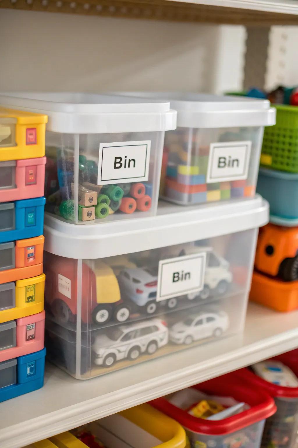 Labels make arranging toys simple.
