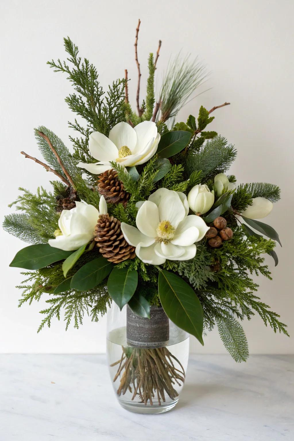 Understated sophistication with snow and verdant.