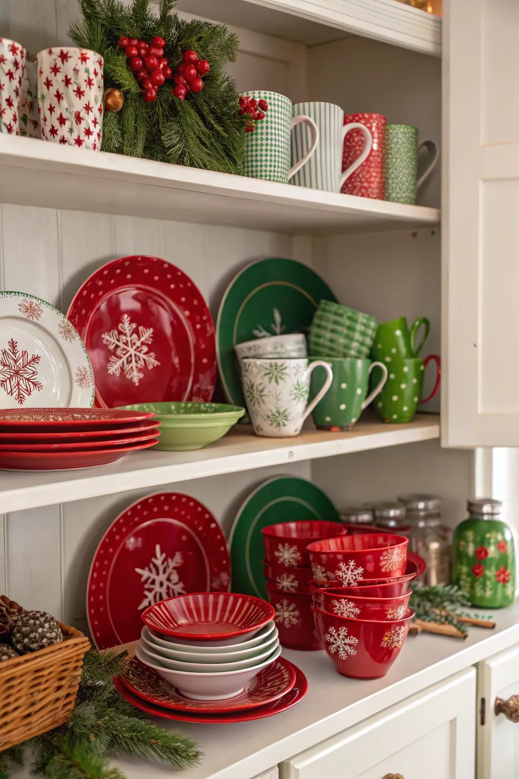 Themed dishware adds a festive touch to kitchen decor.