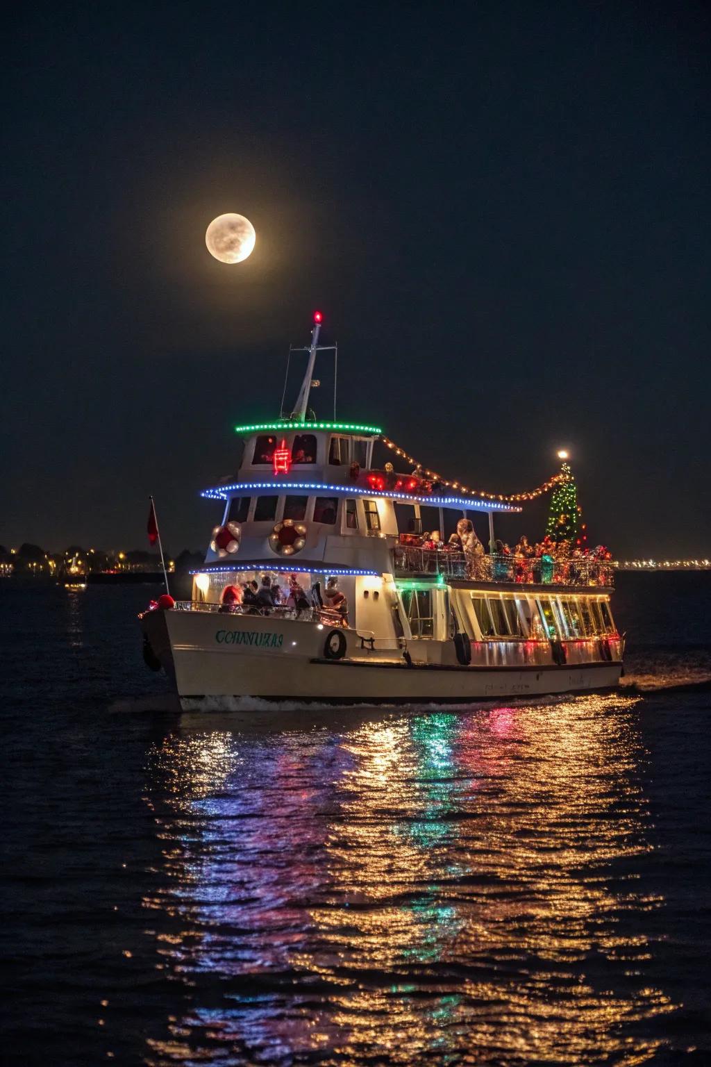 The Christmas Express on water, bringing cheer to all who see it.