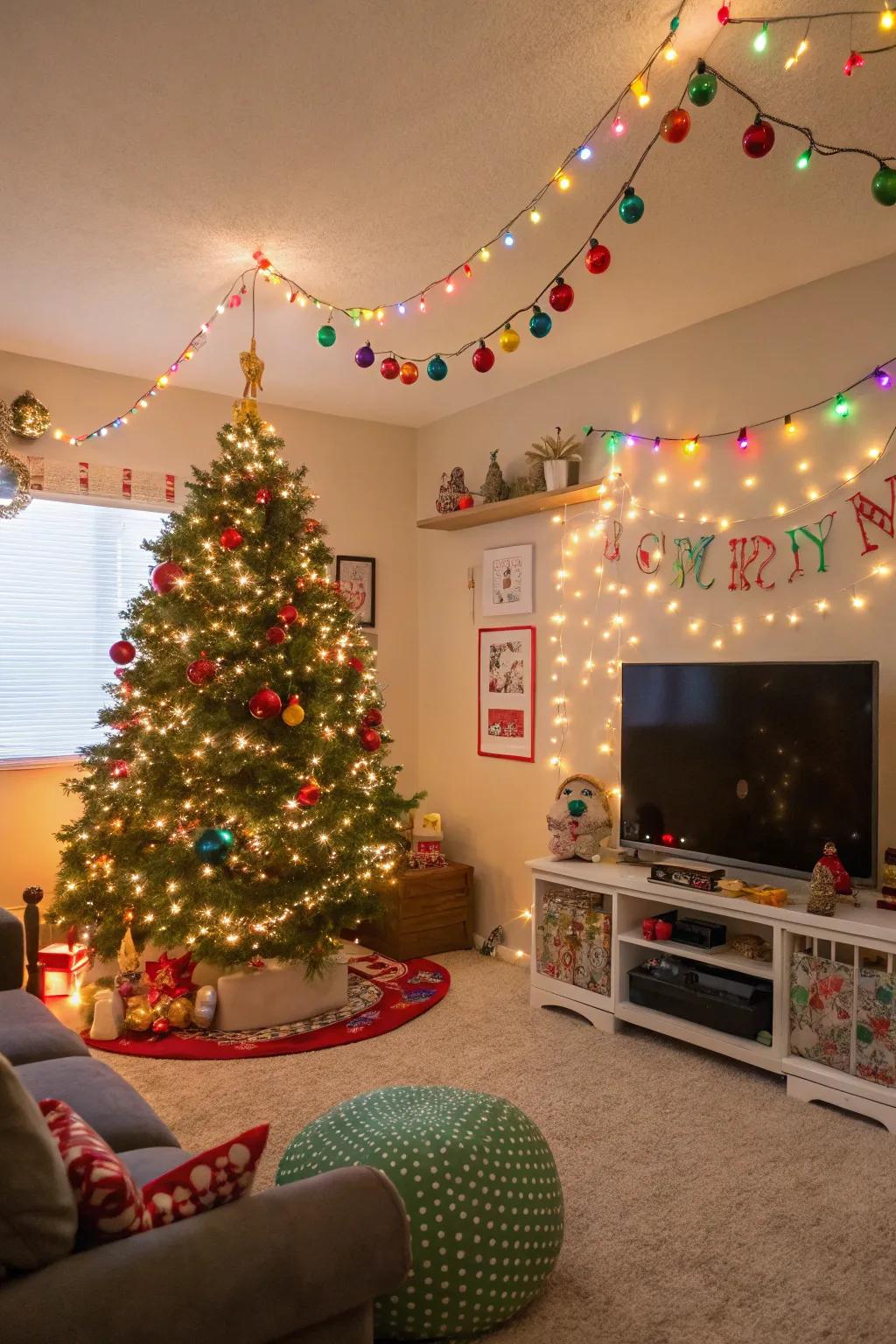 Venture into a fantastical realm with playful Christmas decor.