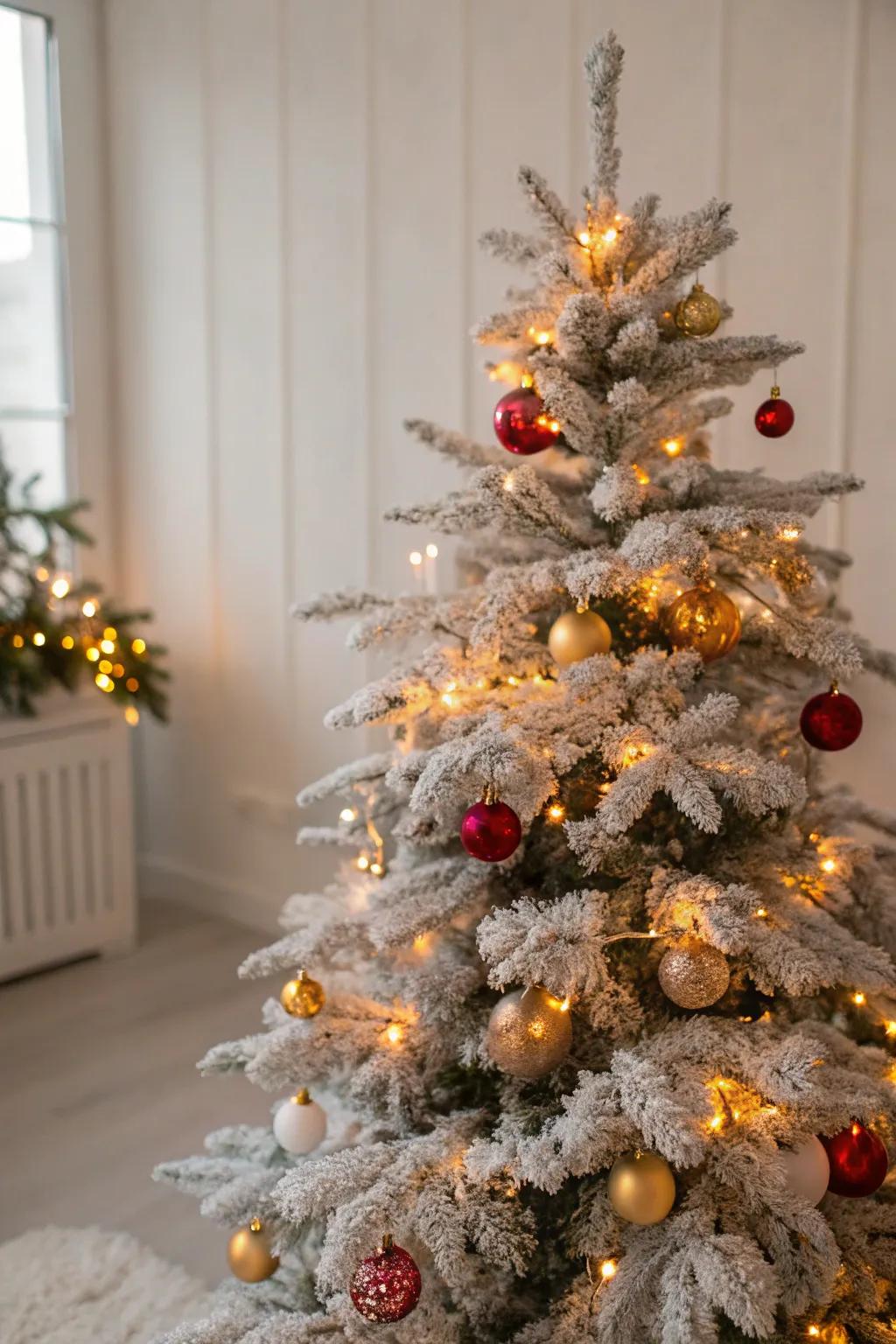Establish a wintry wonderland using a dusted tree.