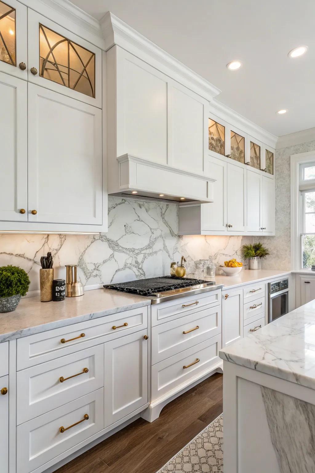 Elegant gemstone backsplash elevates the luxury of this kitchen.