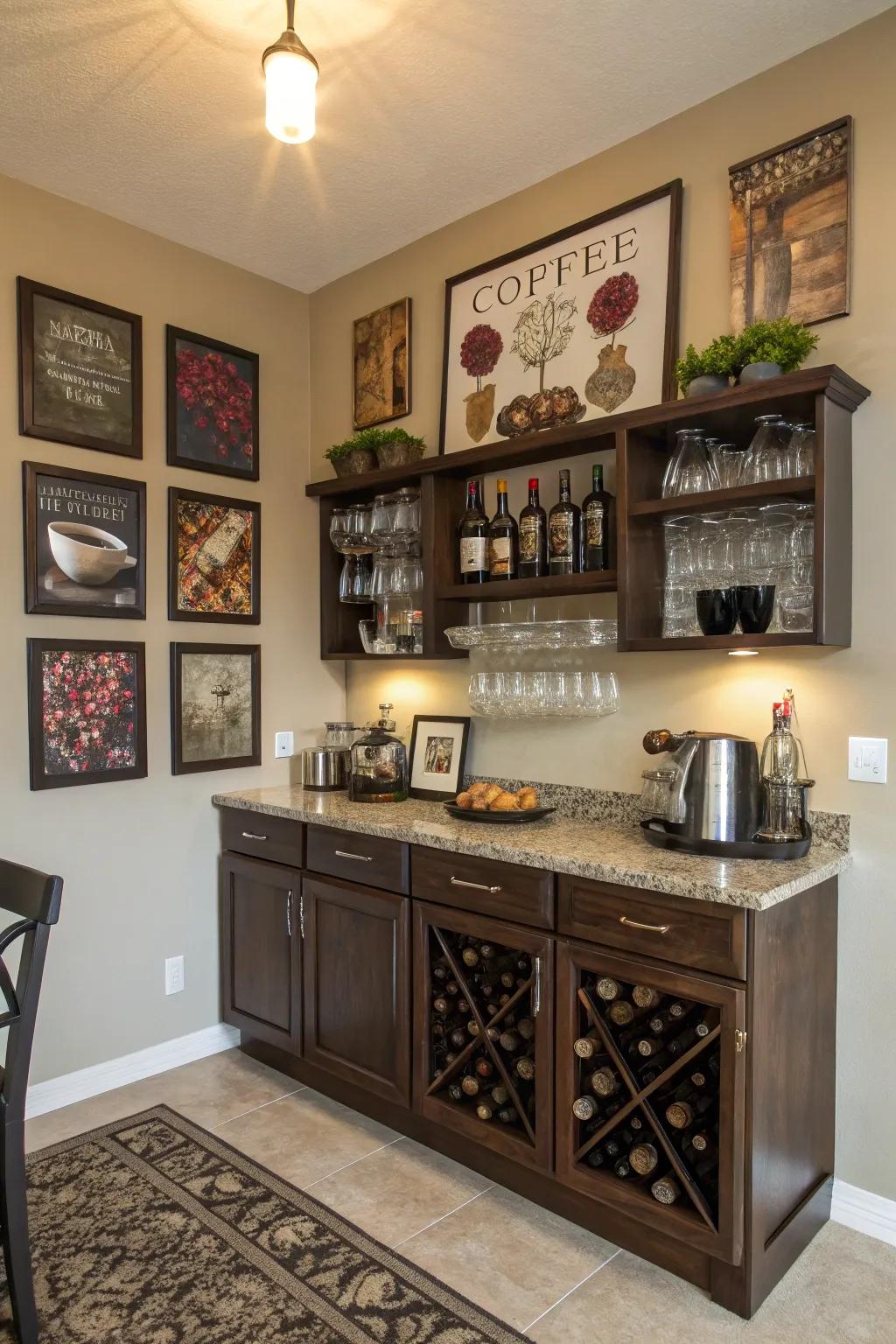 Themed decor enlivens your coffee and wine bar with personality.