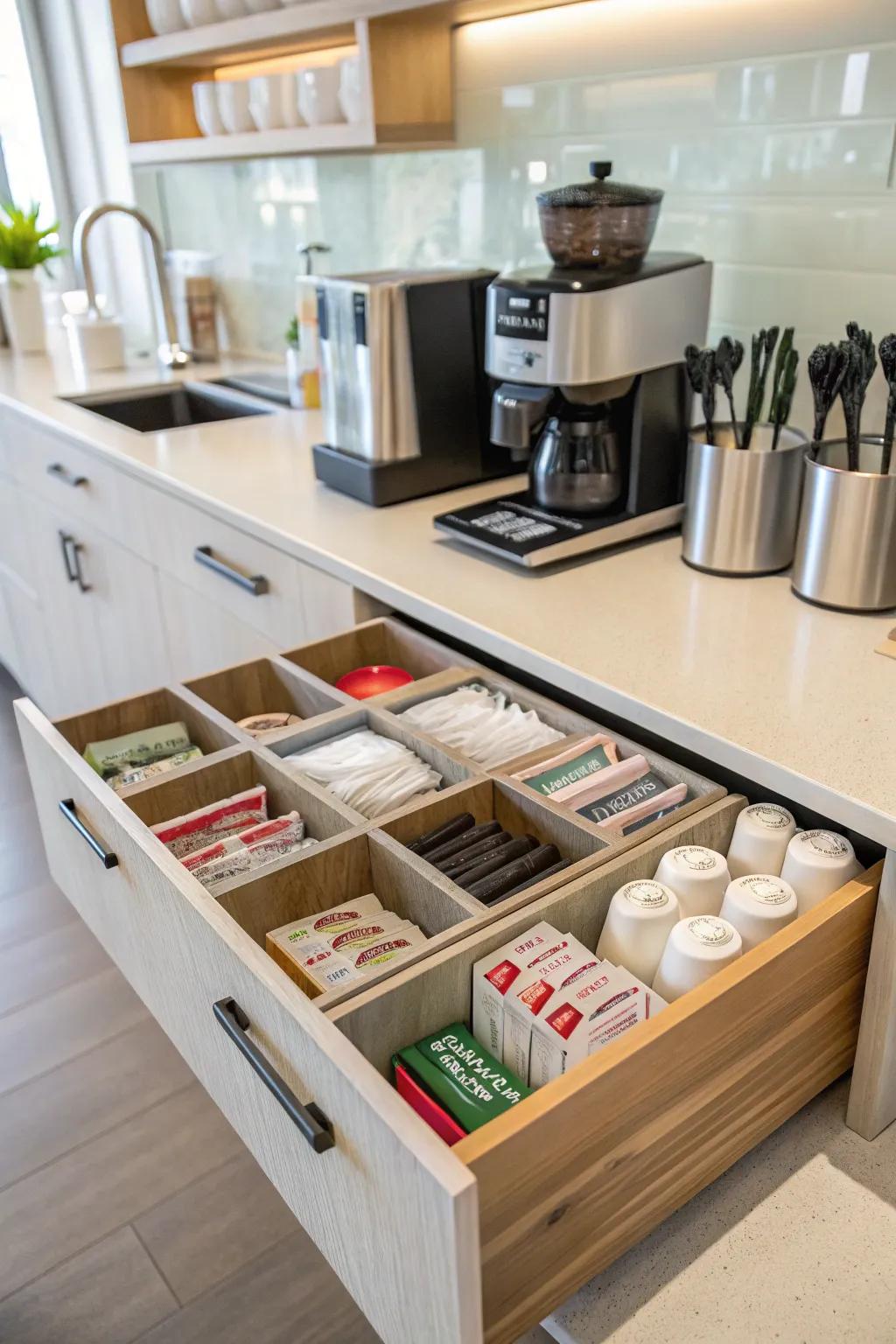 Compartments for extras simplify making your coffee.