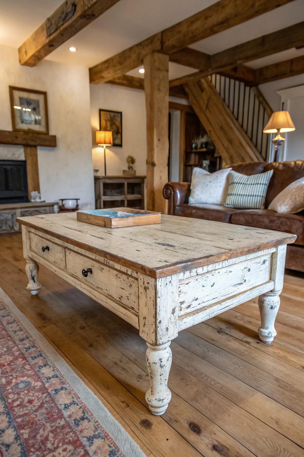 Weathered details bring a vintage and charming aesthetic to your space.