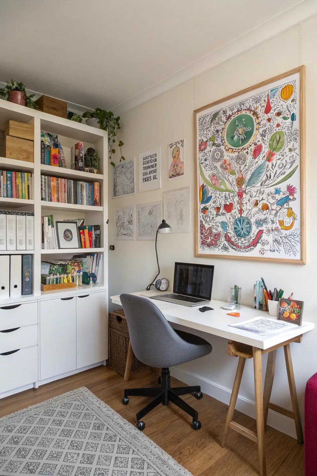 Playful illustration poster adding creativity to a workspace.