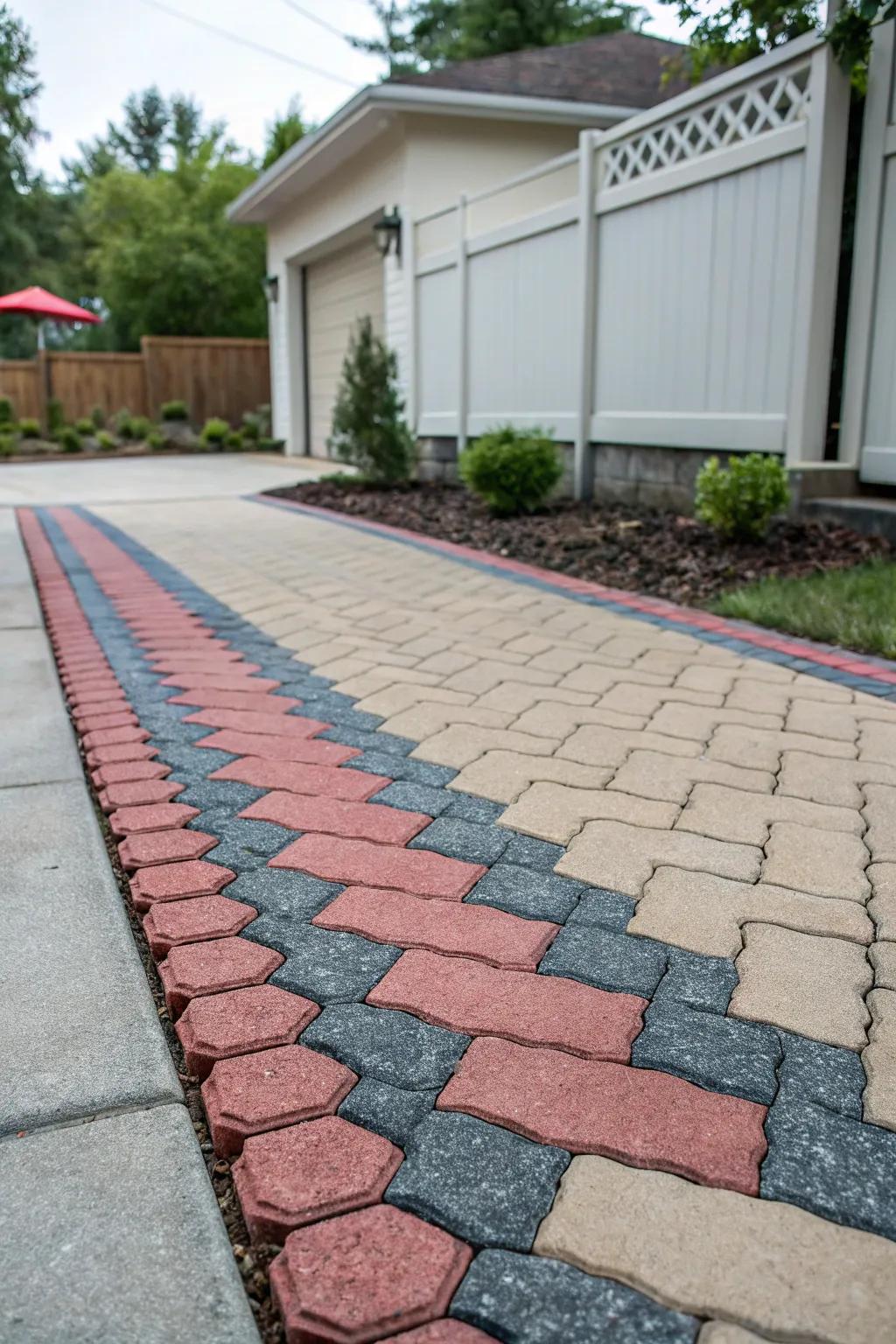 Paver stones introducing a dash of sophistication to this concrete driveway.