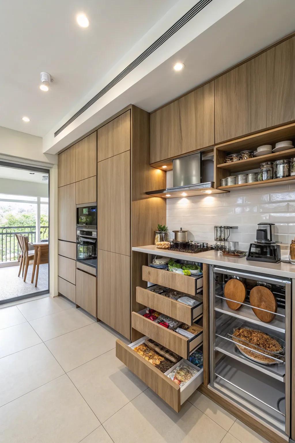 Clever storage strategies maximize the potential of limited kitchen areas.