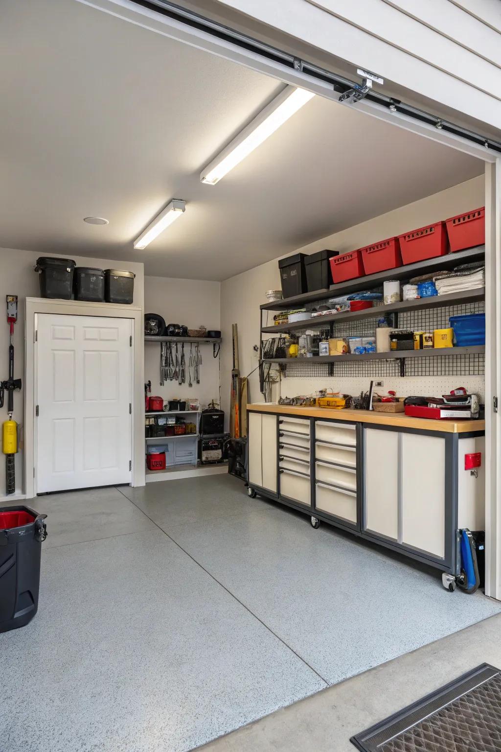 A tidy garage allows the flooring to take the spotlight.
