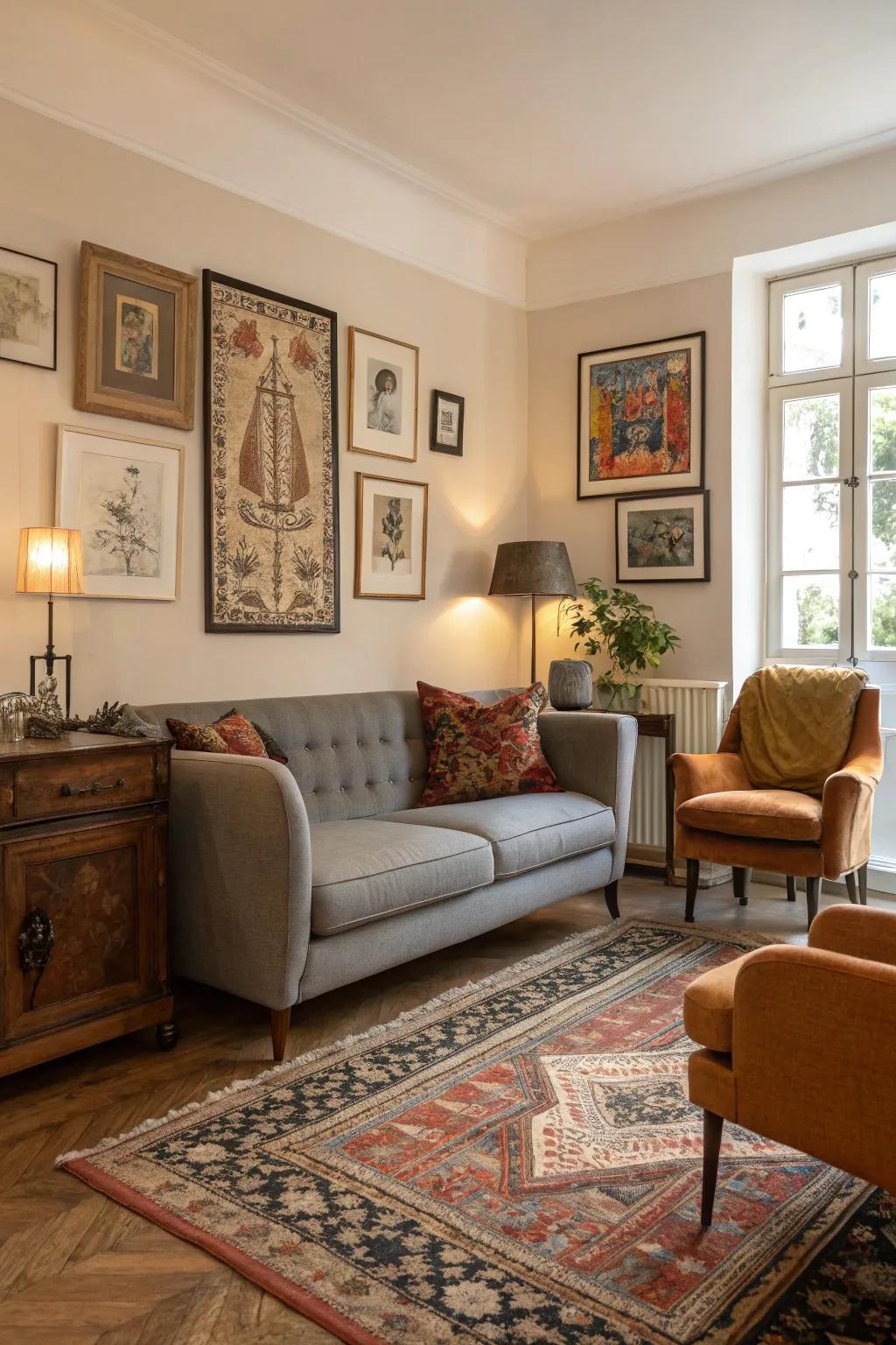 Varied decor introduces a distinctive flair to your living room.