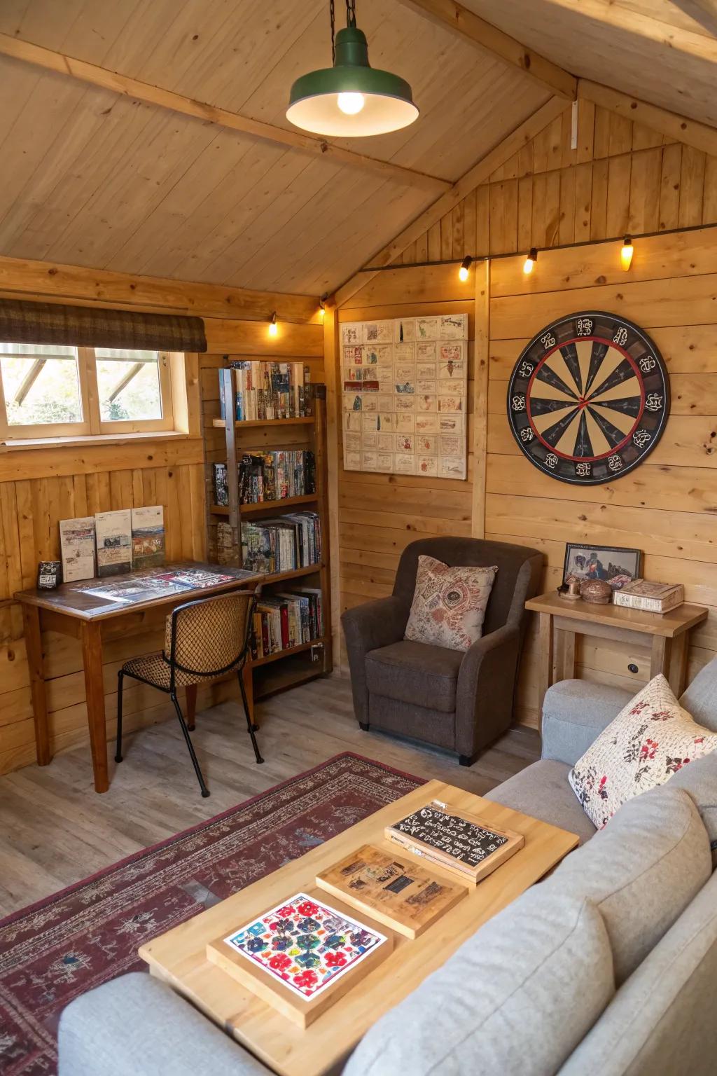 Delight in boundless entertainment in a shed game room.