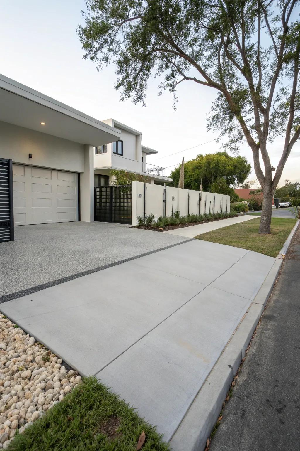A minimalist driveway design featuring crisp, contemporary lines.