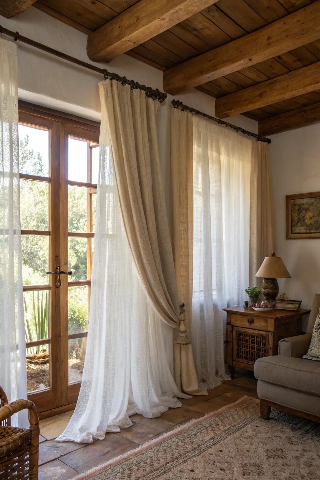 Layered curtains add depth and richness to your cottage decor.