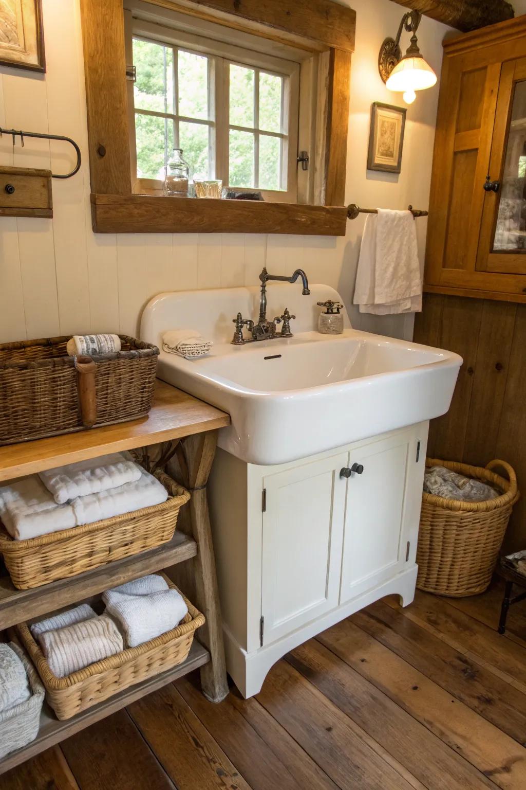 A vintage-style sink gives character to any utility room.