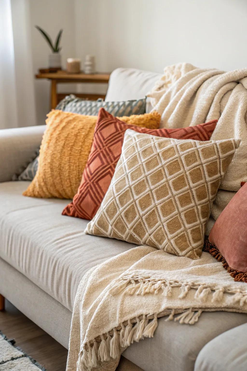 Layered cushions enhance the style and coziness of the seating.