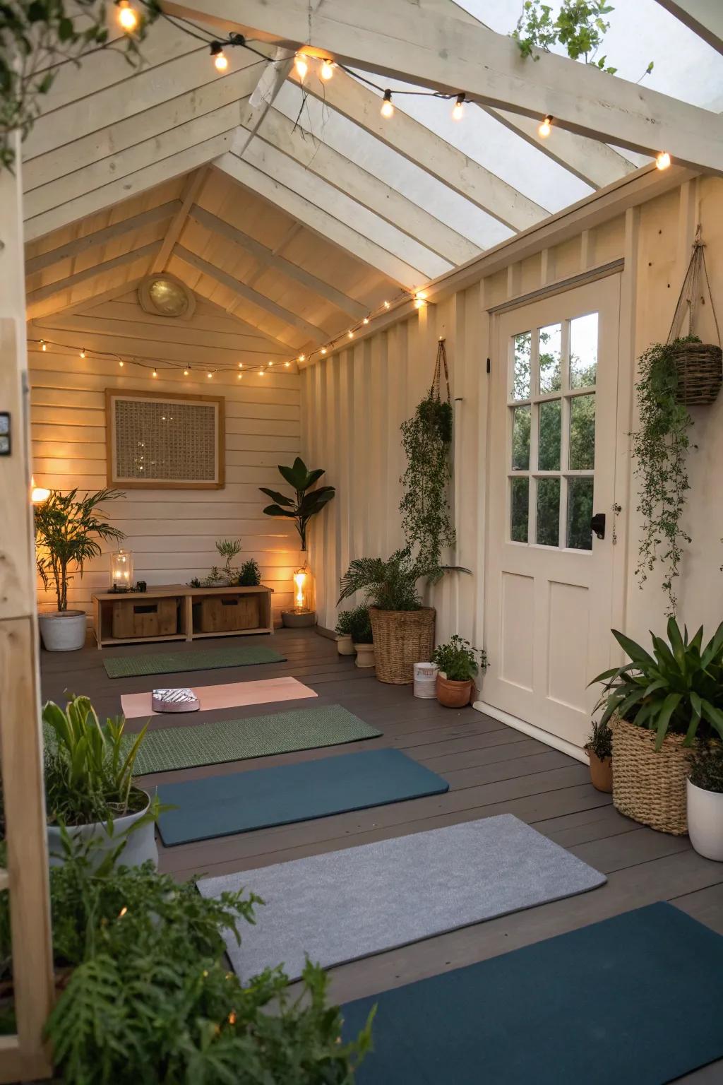 A peaceful yoga space for finding serenity and relaxation.