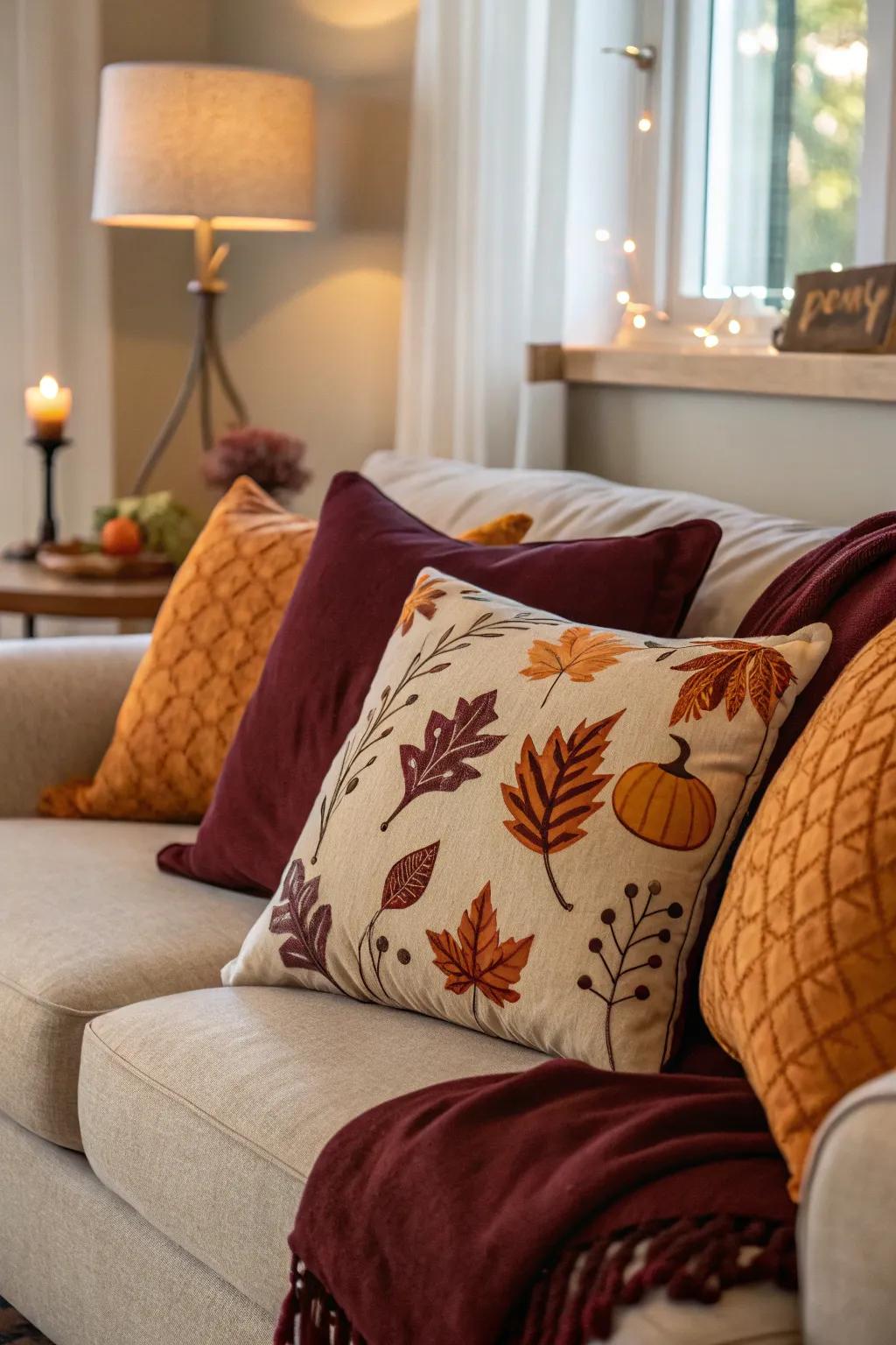 Seasonal cushions contribute an enjoyable element to your decor.