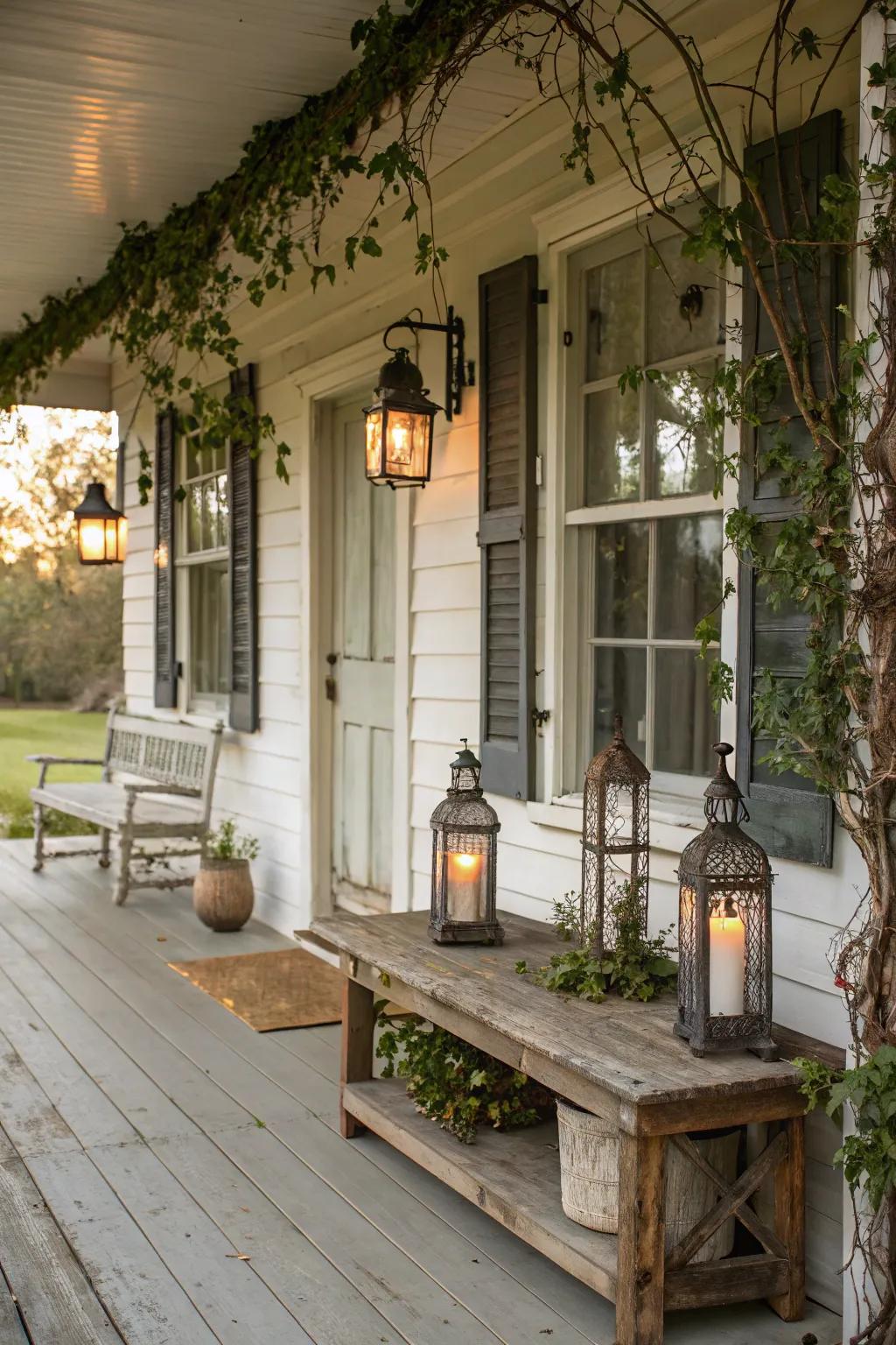 Vintage accents bring timeless character to this country porch.