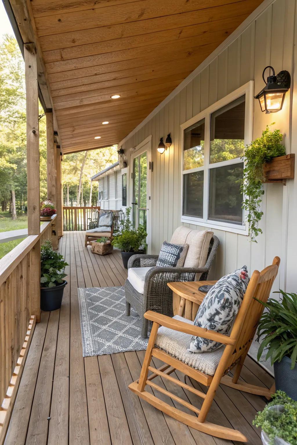 Wood decking offers a warm and inviting foundation for your porch.