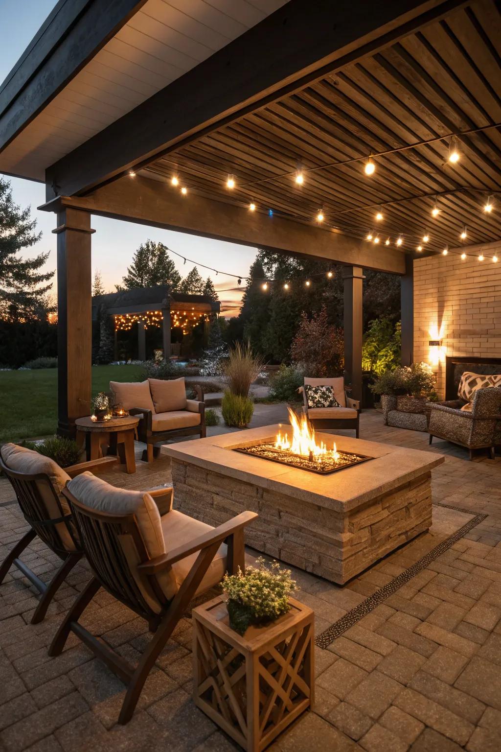 A fire pit brings warmth and ambiance to your patio.