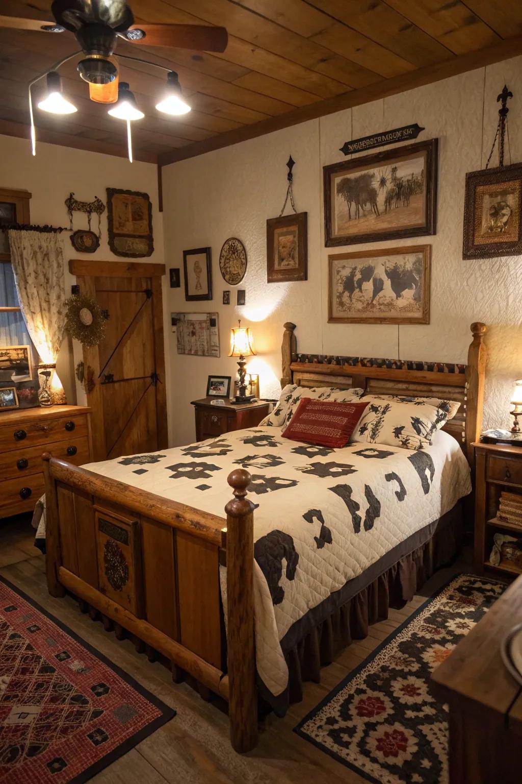 A Western-themed room complements cow print decor beautifully.