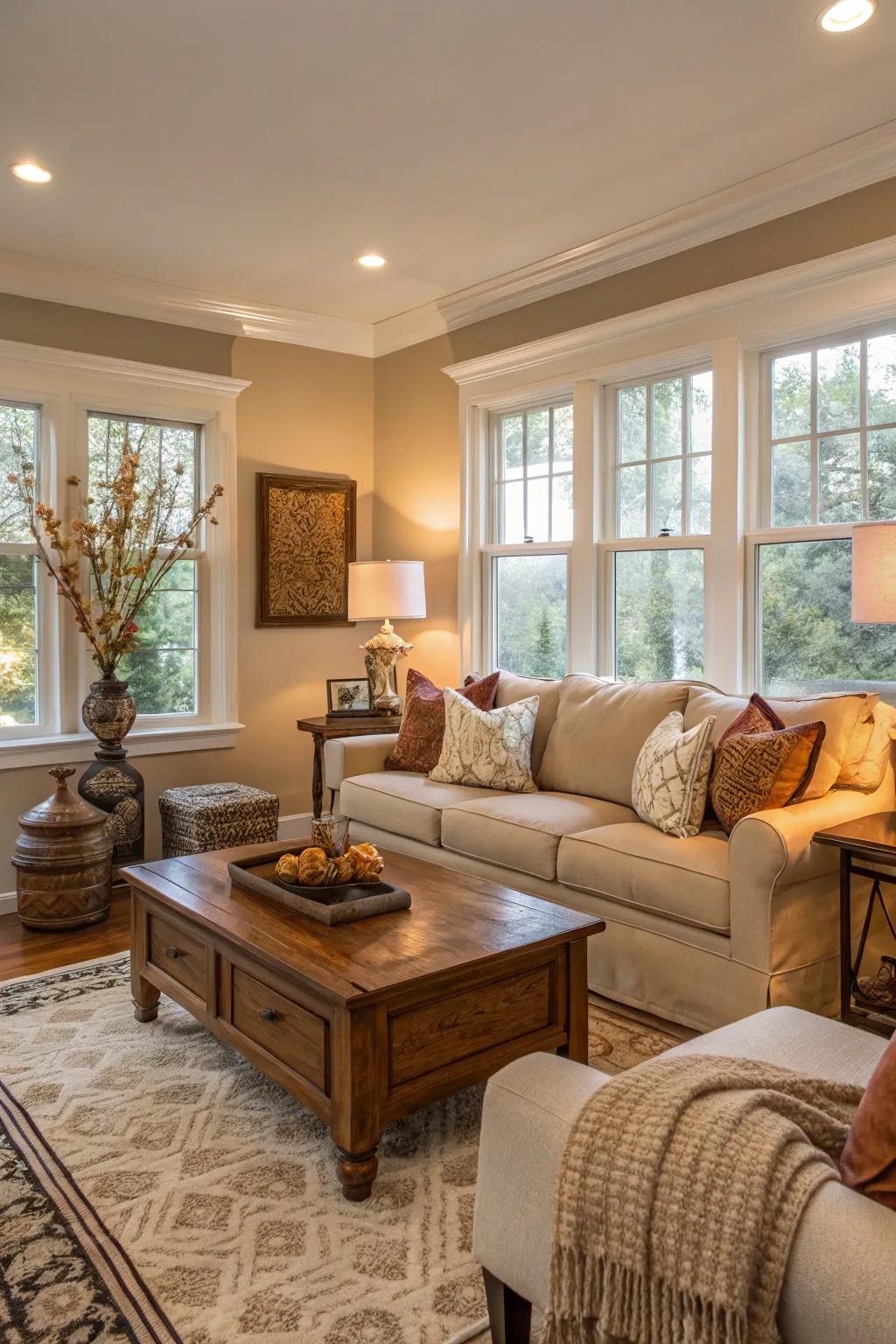 Neutral shades set a soothing and inviting foundation.