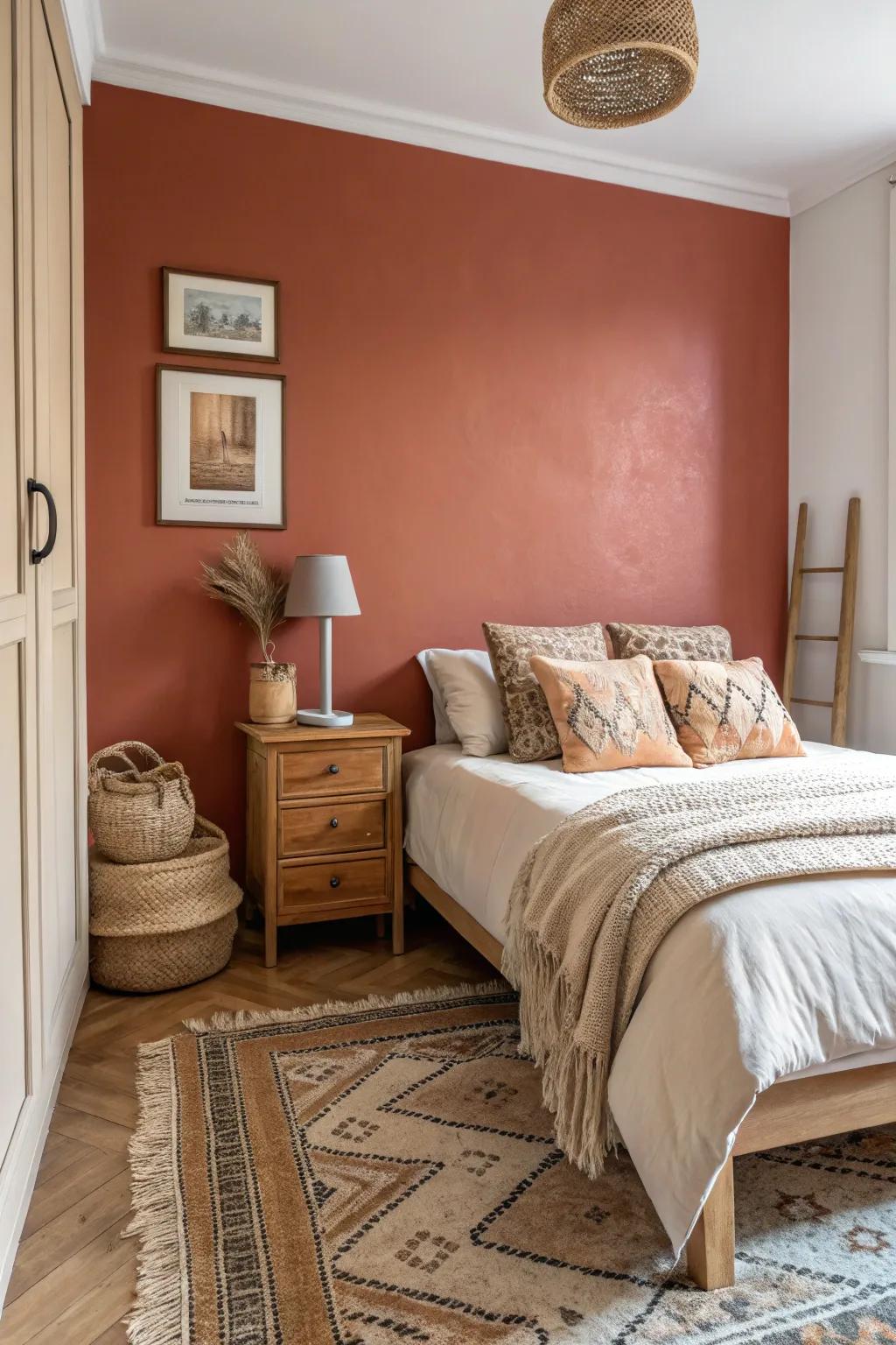 Accent walls contribute personality and richness to small bedrooms.