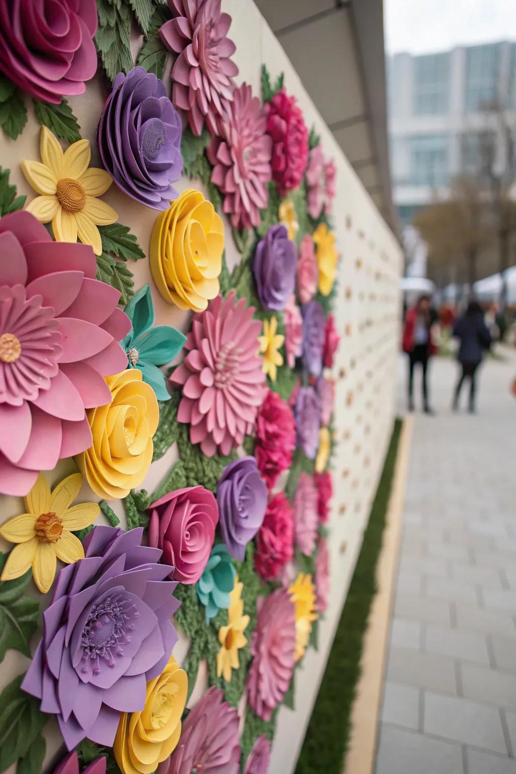 Dimensional floral art introducing a fresh, lively vibe.