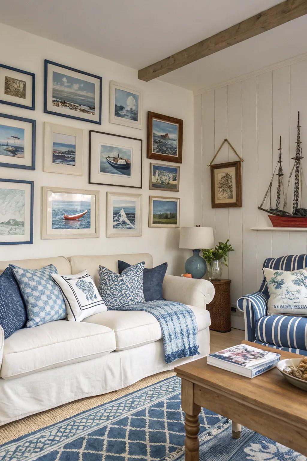 A graphic wall that transports the coast to your family room.