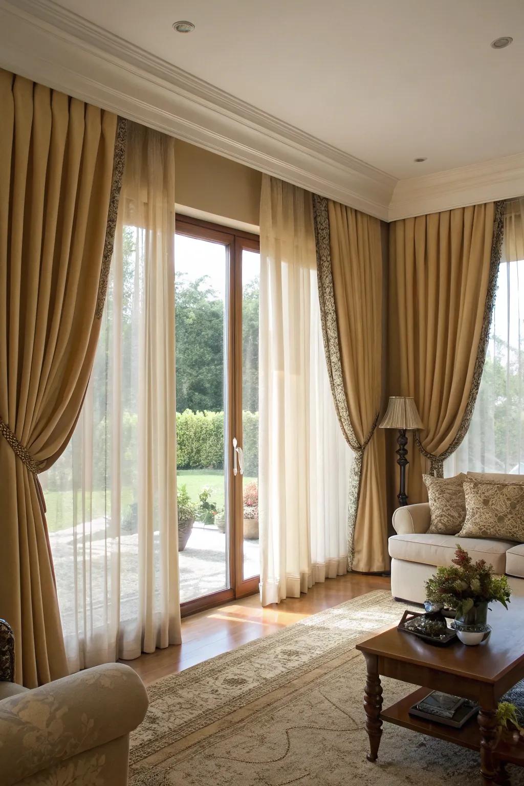 Floor-length drapes enhance the elegance and dramatic flair of a space.