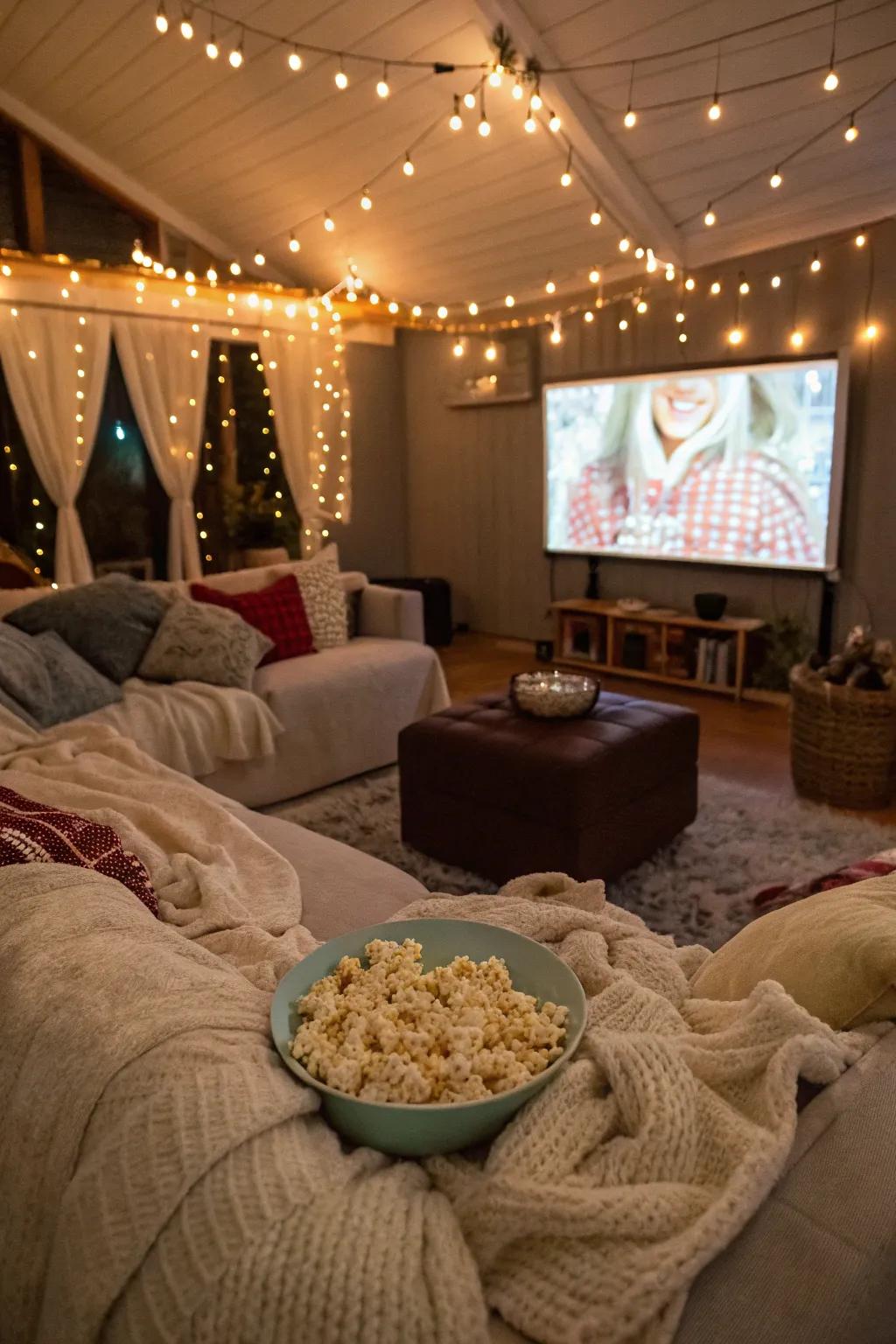 A cozy setup for a sentimental film evening indoors.
